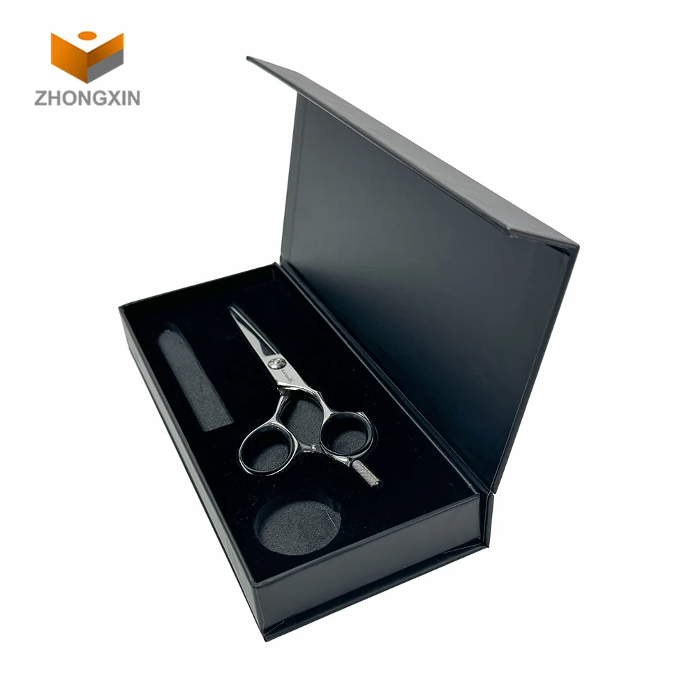 Luxury Shear Scissors Package Custom Logo Rigid Cardboard Paper Boxes Black Packaging Magnetic Boxes With Eva Liner Optional