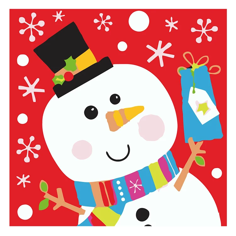 20x20cm Kids Acrylic Paints by Number Sets Framed Diy Lovely Snowman Painting by Numbers Kits for kids 6-8