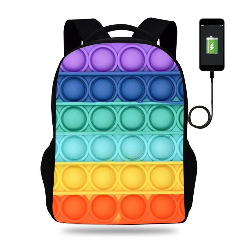 Fidget Pop Backpack Push Bubble Silicone USB School Backpack Decompression Bag Fidget Toys Soft Squishy USB Backpack