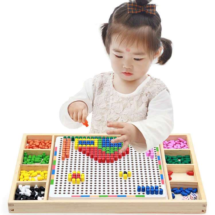 Intellectual Mushroom Nail Combination Assembly Board Children Puzzle Wooden Toys