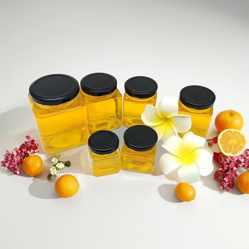 Hot Selling 150ml 200ml 280ml 380ml 500ml 730ml Square Honey Glass Jar Food Srotage Jar