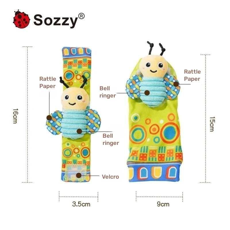 Sozzy Cute 4pcs/set  Baby Infant Rattle Socks Toys Kids Foot Finders And Wrist Rattle Toys