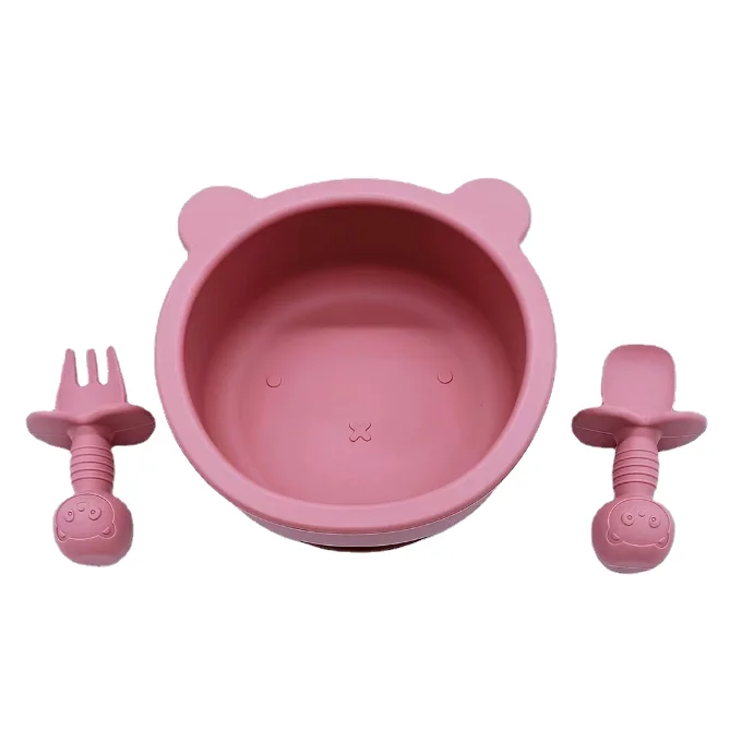 Baby Led Weaning first feeding BPA Free   spoon fork bowl silicone baby feeding tableware for kids