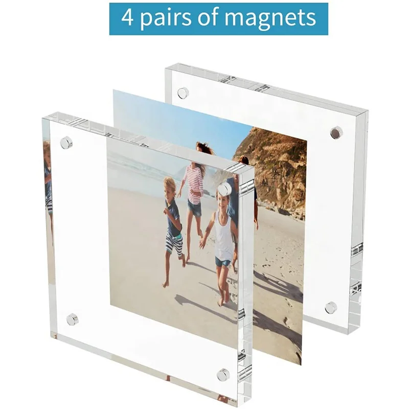 Lovely 10MM+10MM Thickness 4x4 Plexiglass Acrylic Desktop Frameless Photo Frame Lucite Crystal Glass Double-Sided Picture Frames