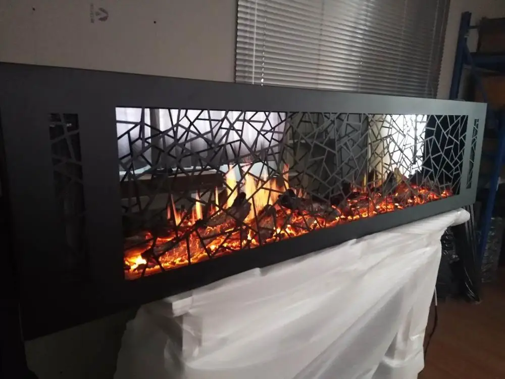 64 inch Amazing decorative video flame artificial crackling sound black caved panel wall inserted electric fireplace with heat