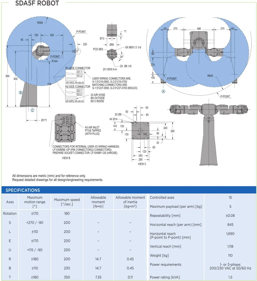 Dual Arm Industrial Robot YASKAWA MOTOMAN SDA5F 5kg Payload 845mm Arm Robots With Schunk Gripper For Assembly Tending Handling