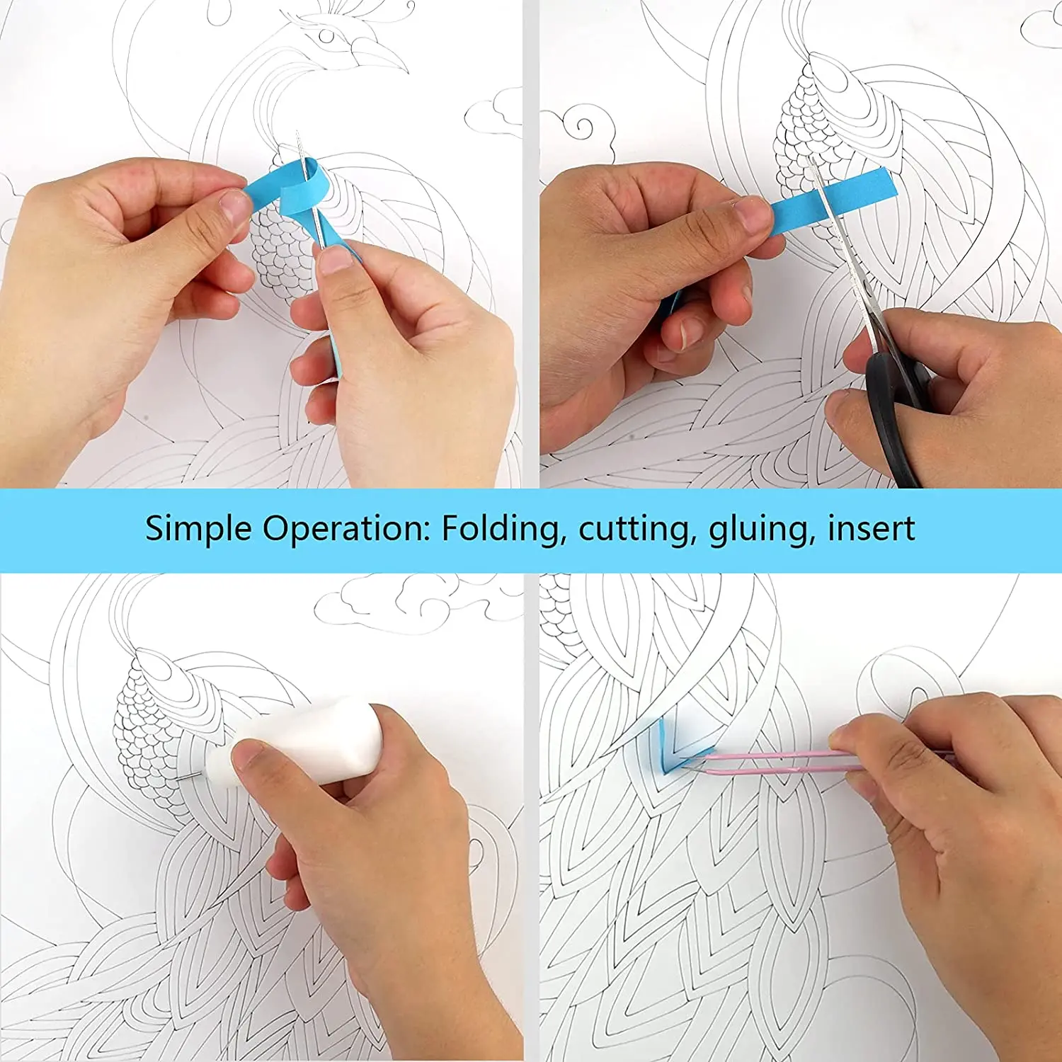 Charming Paper Filigree Painting with Frame Unquilling Quilling Kit Painting Colorful Paper Strips Paper Quilling Kit with Tools