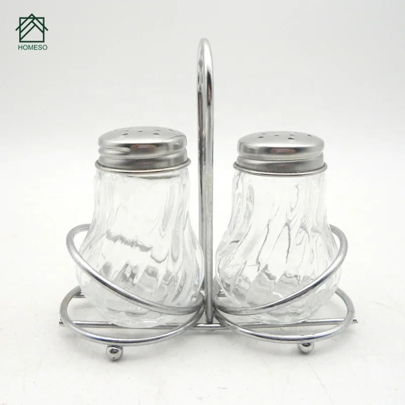 Rose Gold Metal Spice Rack Salt And Pepper Shaker Sets Glass Spice Jar Set