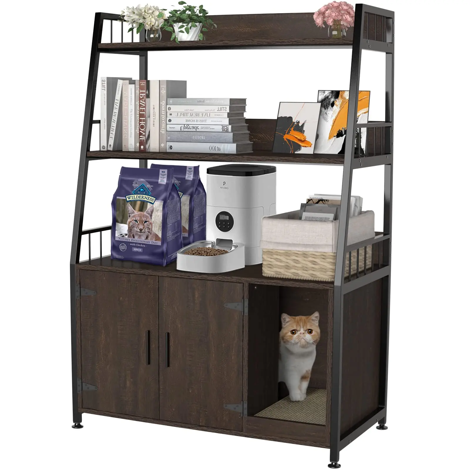 cat litter box & accessories  furniture hidden easy clean  hidden cat litter box enclosure with metal frame