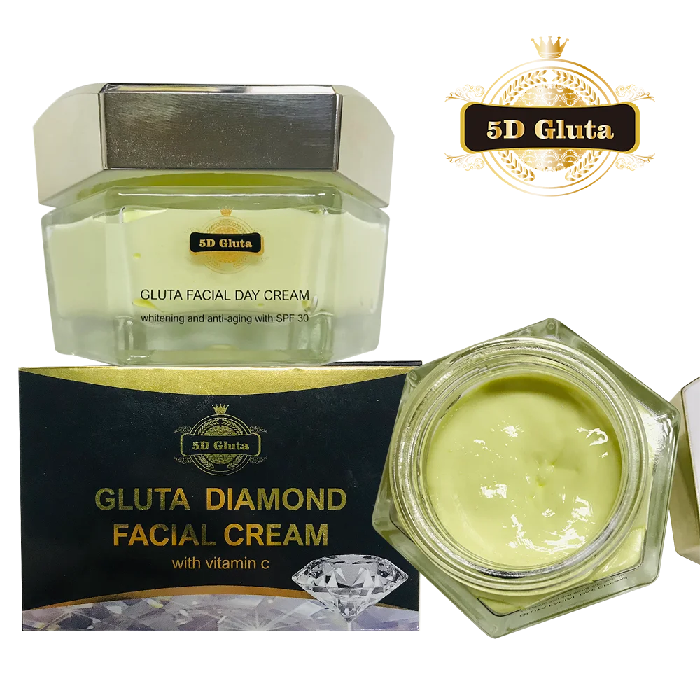 Natural Organic 5D Gluta Diamond Facial Cream with Vitamin C Whitens Brightens Skin Reduces The Appearance of Dark Spots