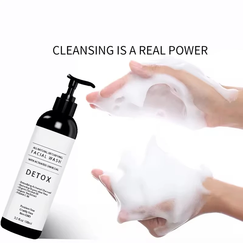 Private Label Organic Face Wash Pure Oil Control Acne Treatment Gentle Tea Tree Activated Charcoal Detox Cleanser