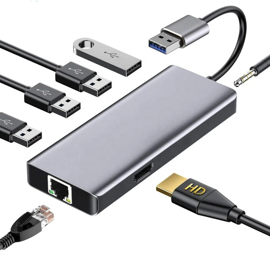 Havit HV-H47 7 In 1 Usb 3.0 Type C Hub Multiport Dock Station With 3.5mm 4k Rj45  Pd Charging Usb C Hub Adapter 7 In 1
