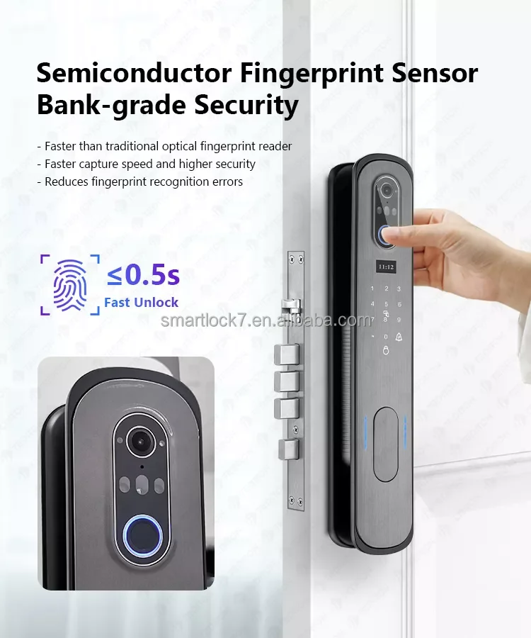 Tuya monitor cylinder lock alarma cerradura inteligente 3D facial  touch  sliding door access lock with CAMERA