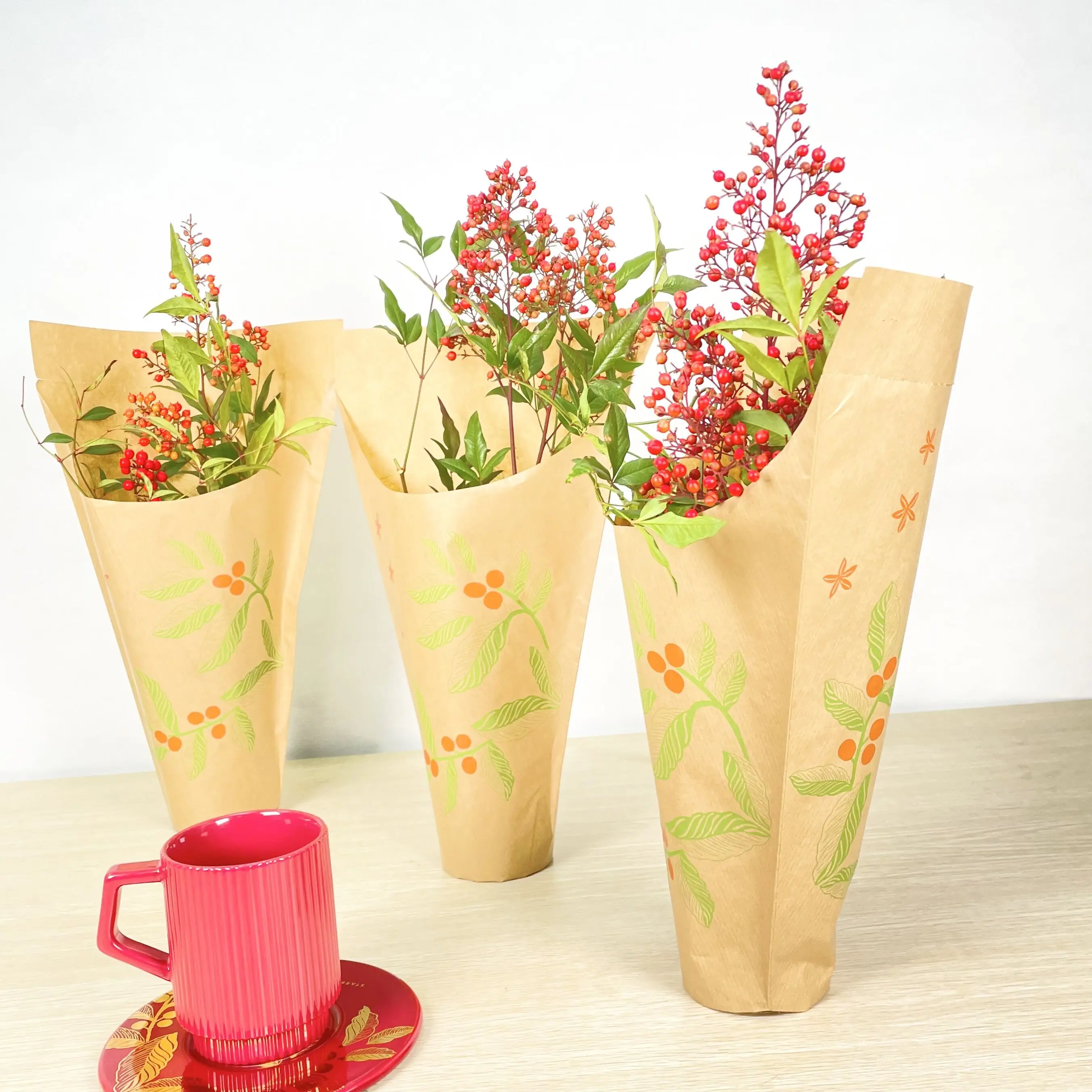 bamboo Kraft Paper sleeves Customized Printed Kraft Paper Bags Plain Flower Sleeve Agriculture Flower Wrapping