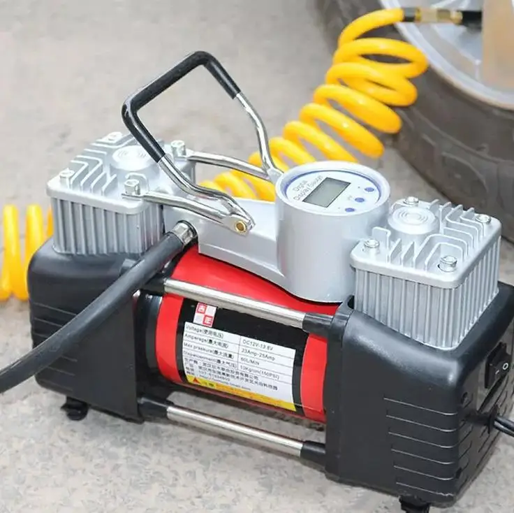 Heavy Duty Double Cylinder Tyre Inflator Portable Mini Electric Air Pump Dc 12v Car Air Compressor Tire Inflators With Led Light