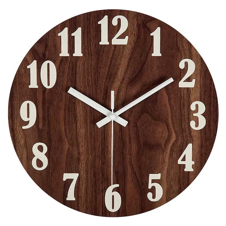 
12 inch with night light function classic countryside retro wood wall clock 