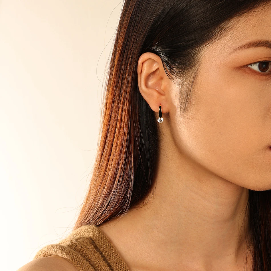 nagosa wholesale women 18k gold vemeil jewelry 925 sterling black enamel zirconia hoop earrings