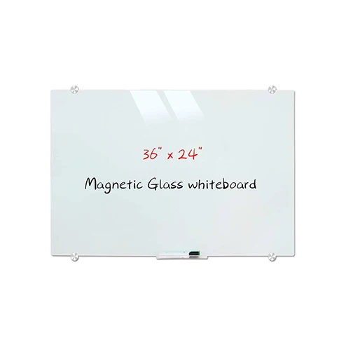Magnetic Glass Whiteboard, 24 x 18 Inches Glass Dry Erase Board, Wall Mounted Frameless for Office School Home, Normal White