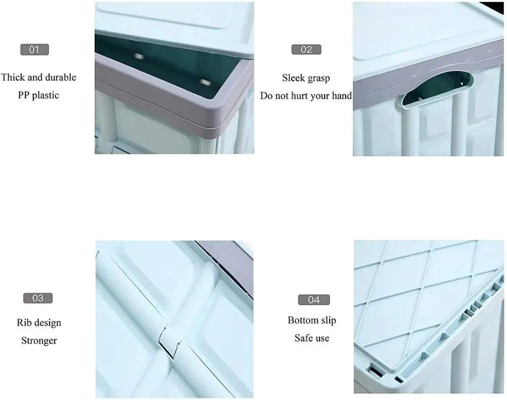 Reusable Collapsible Plastic Car Trunk Storage Box Organizer Folding Crates with Reflective Sticker,Waterproof Bag,Lid