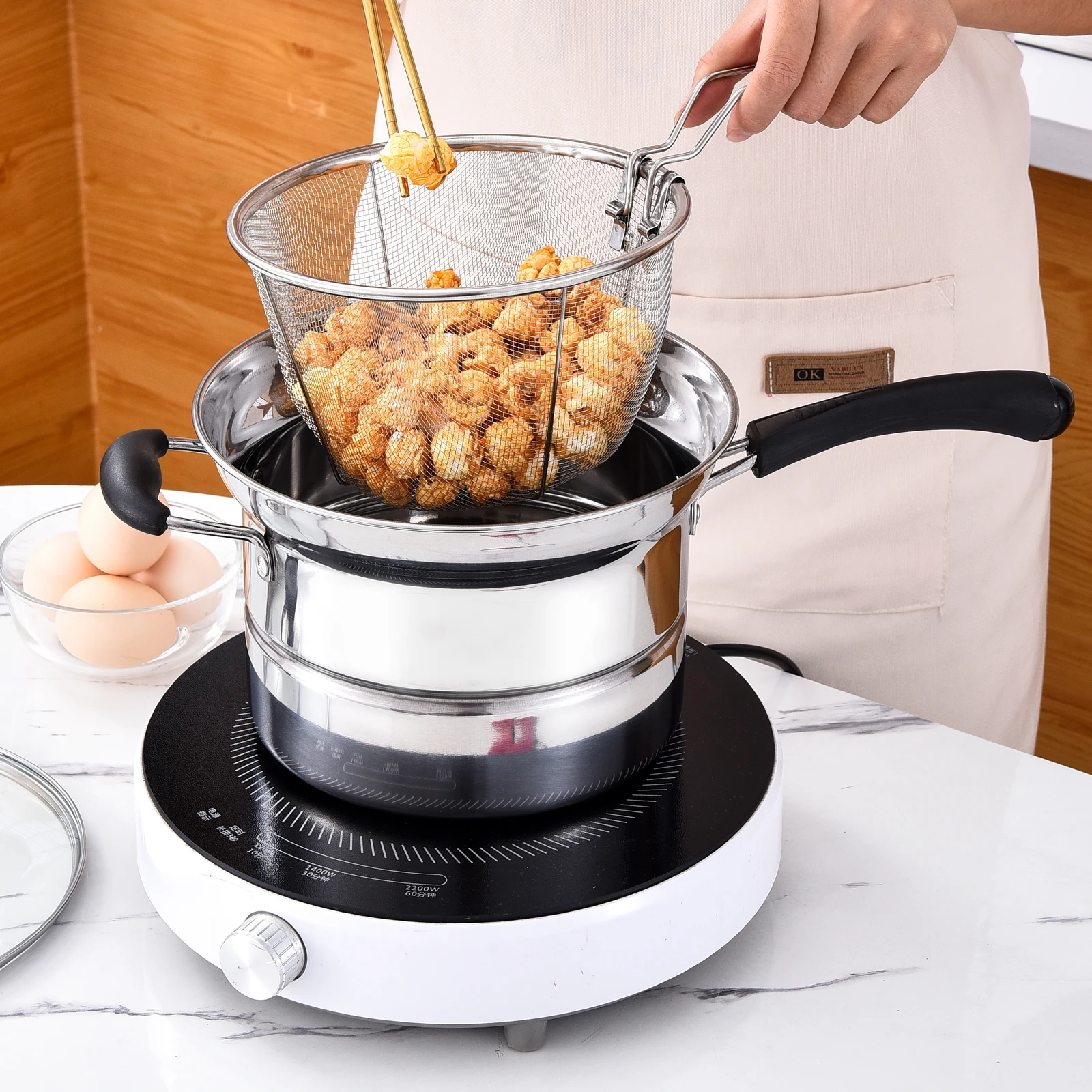 5 Pieces Stainless Steel Stock Pot Cooking Stock Pot with Strainer Rack Set Home Kitchen Cooking Tools