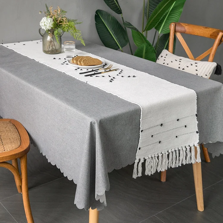 New arrival customized restaurant decor cotton woven black white jacquard high quality striped buffalo plaid table runner