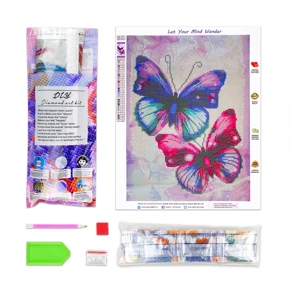 40x30cm DIY Butterfly  for Gift and Indoor Decoration with Full Covered Round Acrylic Diamond on Oil Canvas Diamond Painting