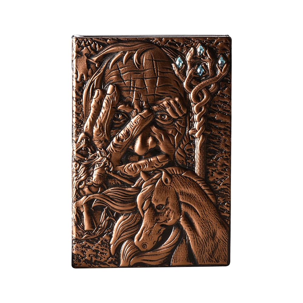 A5   magic  leather hard cover notebook,Classic Creative 3D embossed leather planner,notebook vintage
