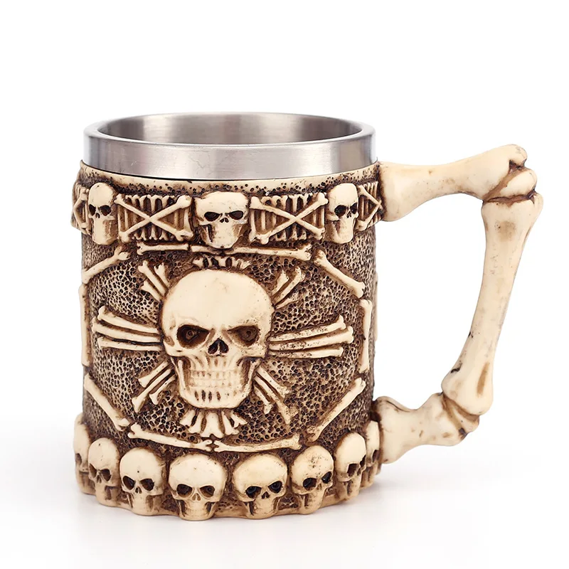 Creative Personalised Mug Coffee Cup viking Resin Stainless Steel S-kull Halloween greek mug