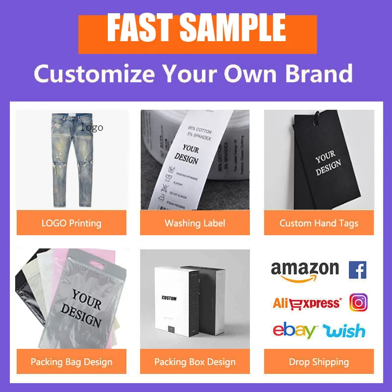 Custom Men Flare Jeans Streetwear Fashion Slim Multi Pocket Wide Leg Blue Stacked Jeans