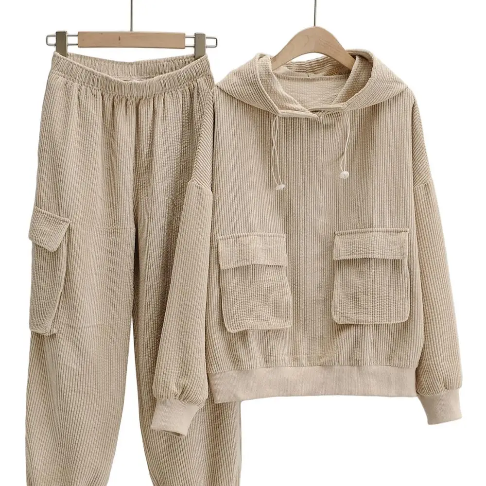 
 Женский 2021 Модный повседневный вельветовый хлопковый комплект из двух предметов, спортивные костюмы для женщин  