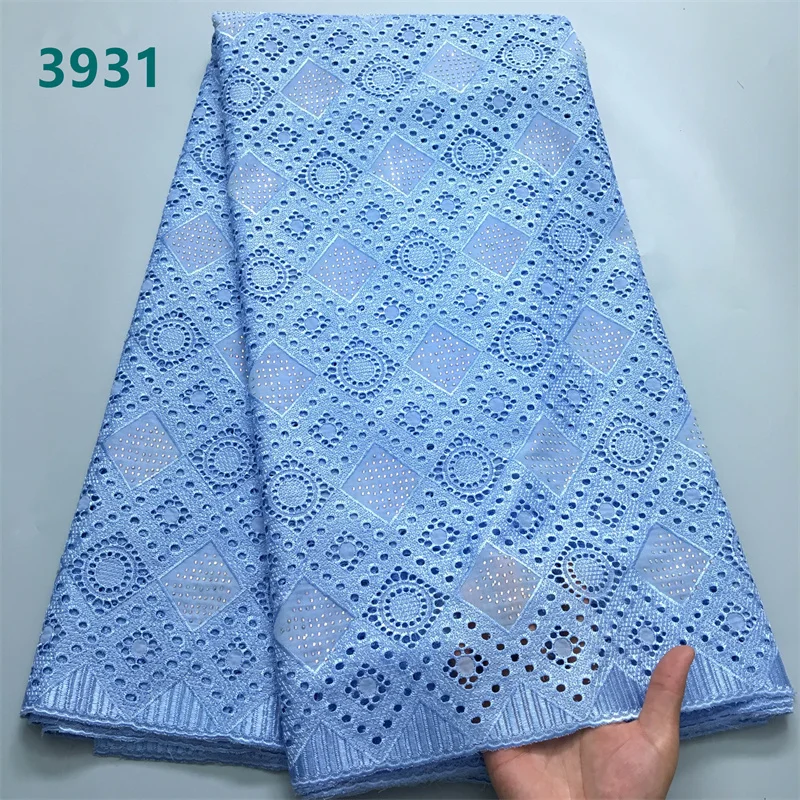 Luxury Pure Color African Cotton Lace Fabric with Crystals 2024 High Quality Swiss Voile Lace Fabric for Wedding Dresses 3931