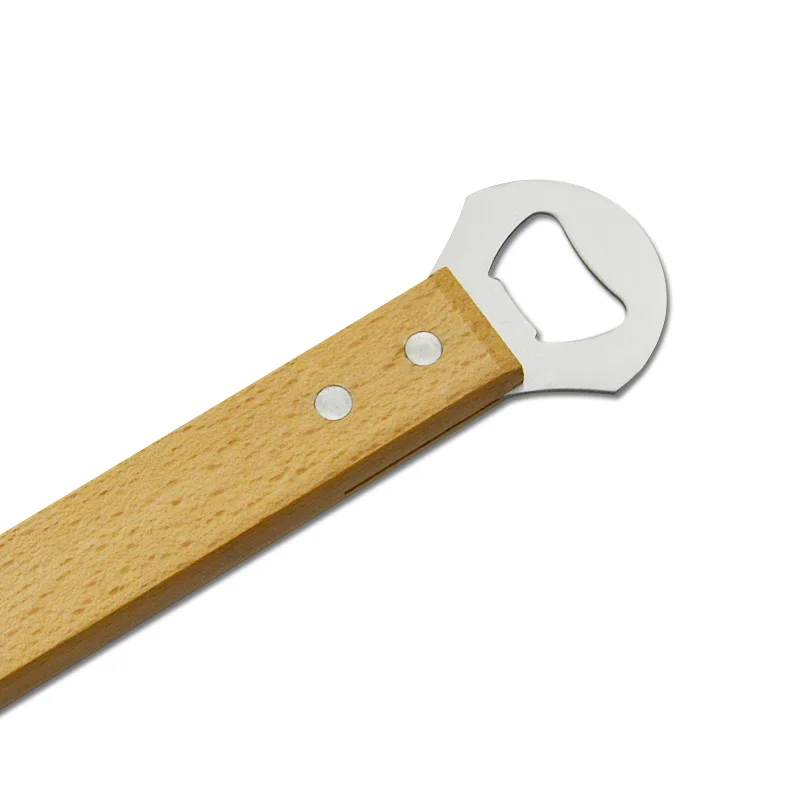Customized Available Wood Handle Stainless Steel BBQ Spatula With Beer Bottle Opener Grill Spatula Kitchen Turner