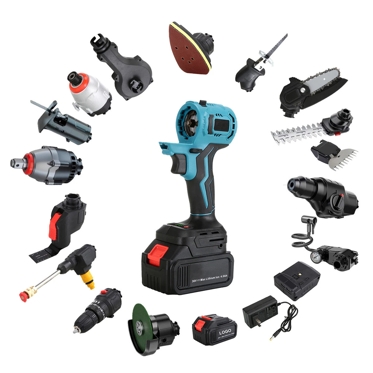 Set of 8pcs Power Tools Kits Rechargeable Lithium Brushless Electric Angle Grinder Cordless Wrench Toolbox Combination Tool Set