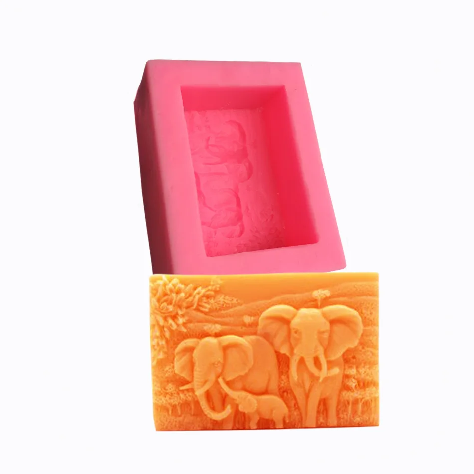 HY Elephant Family Soap Mold Silicone Mold Handmade Art Craft DIY Soap Making Lotion Bar Mould