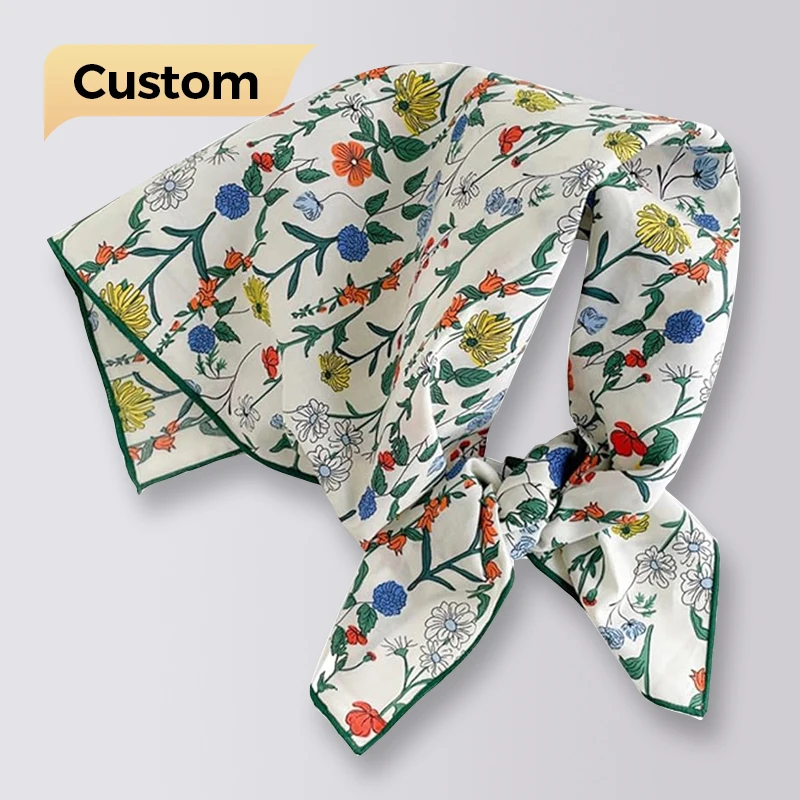 Customized Design Your Own Logo Printing 100% Cotton Square Scarf Custom Design Good Super Softy Bandana