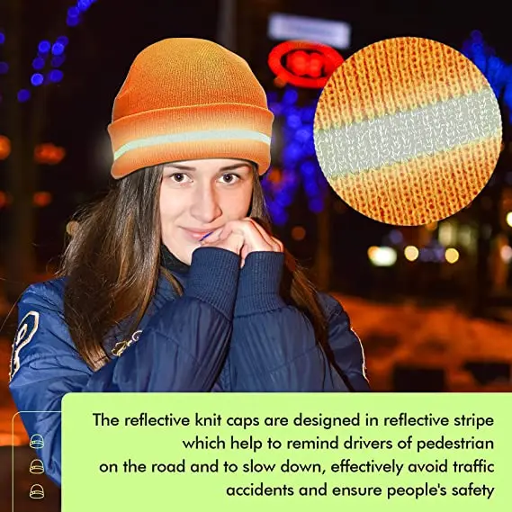 Best&Wecan Reflective Knit Hat Safety Sweater Hat Adult High Visibility Beanie Neon Knit Hat with Reflective Stripes