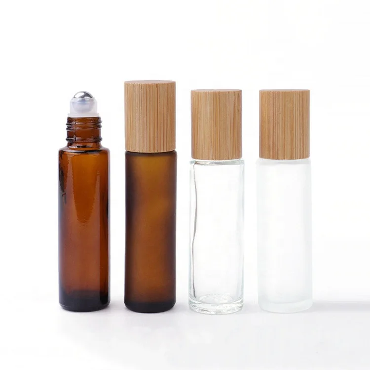 Popular 5ml 10ml 15ml matte clear amber roller bottles essential oil glass roller on bottle with bamboo cap