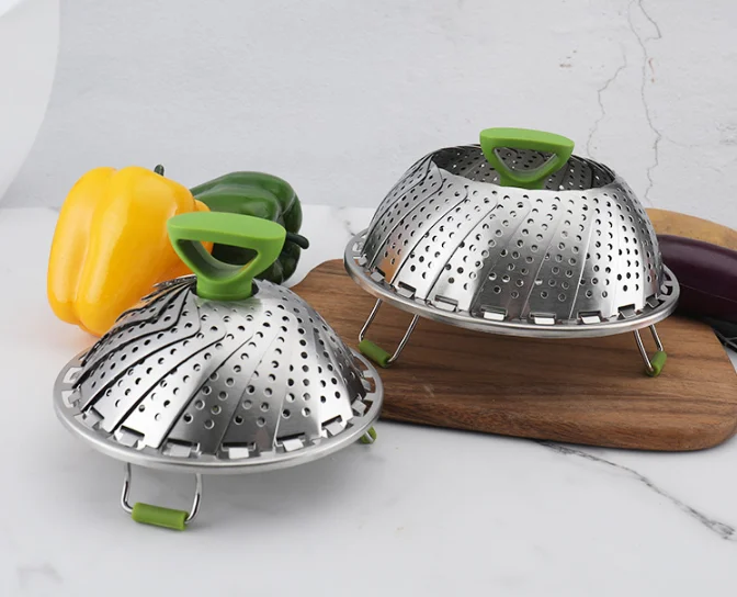 Tow size of Stainless Steel Expandable collapsible vegetable Steamer Basket Expandable to Fit Various size pot