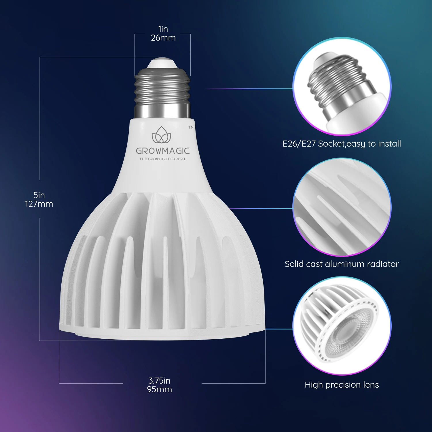 grow light bulbs dimmable spotlight E27 Sunlike white spectrum