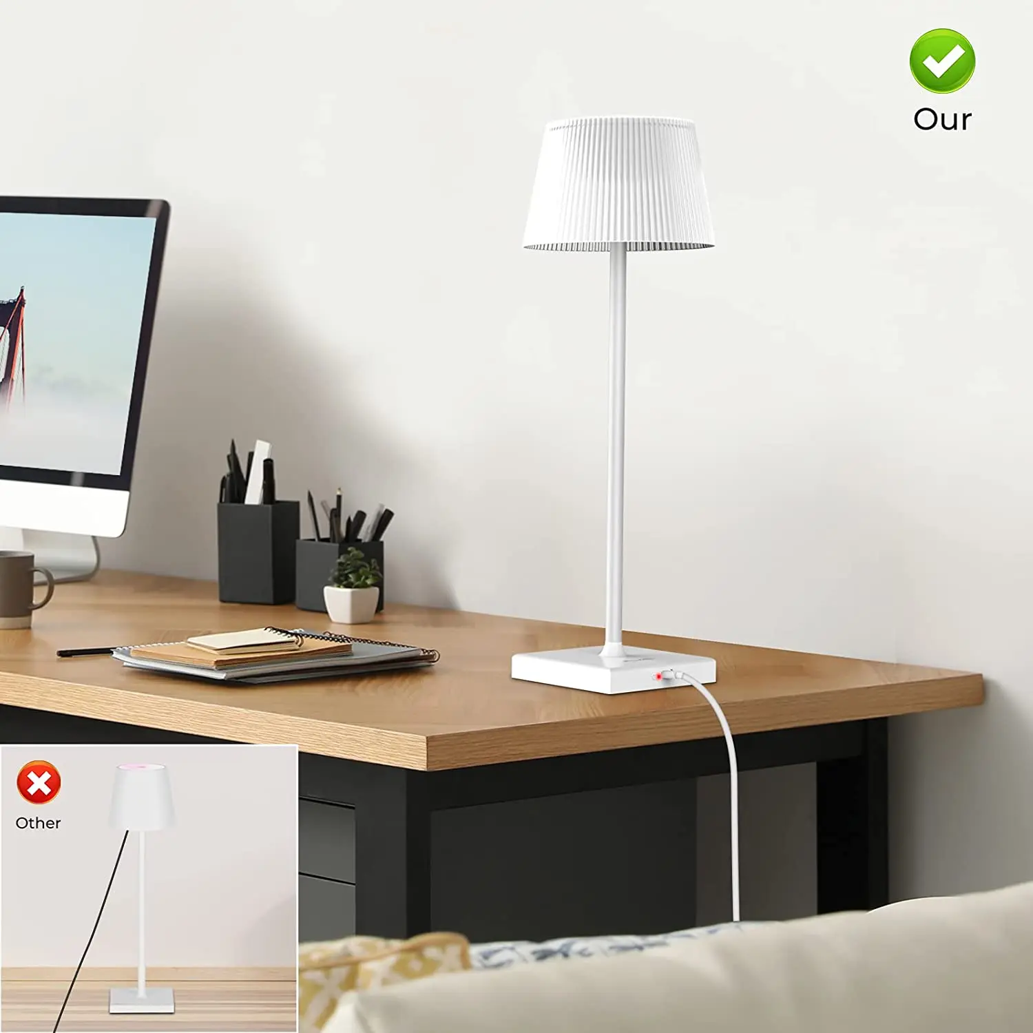 Outdoor 4000mAh Cordless LED touch control Battery Operated Waterproof Rechargeable Table Lamp for Night Light and Bedroom Hotel