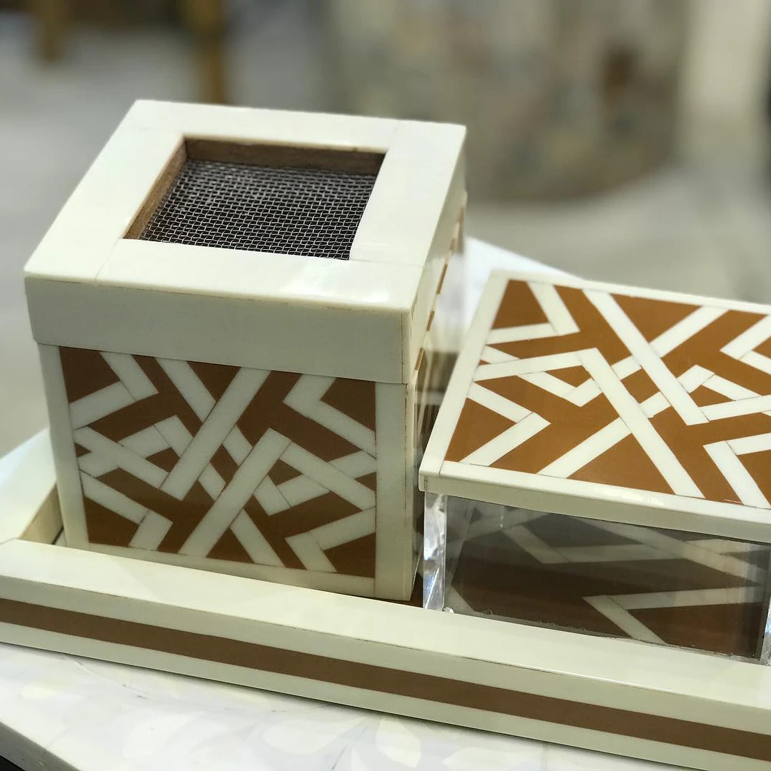 Handmade bakhoor wooden bone inlay serving trays for home decoration