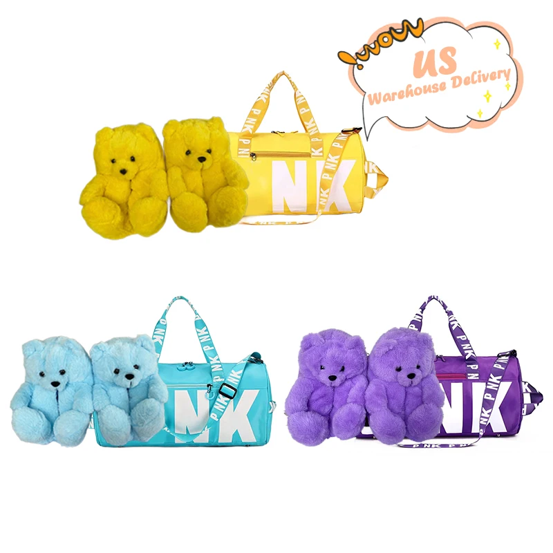 Teddy bear slippers 2022 US WAREHOUSE fuzzy teddy Wholesale Plush adult Slipper House Teddy Bear Slippers for Women Girls
