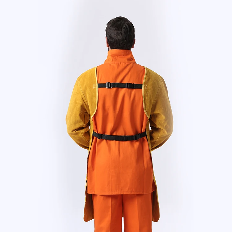 AP-6200 hot sale golden cowhide welding apron and fire resistant work apron in leather clothing for safety wear