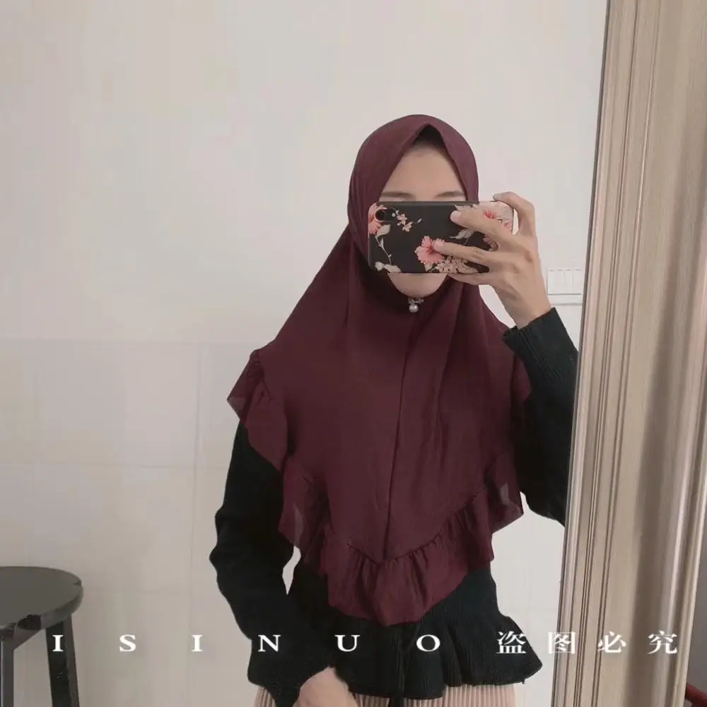 2020 new design one piece pull on muslim hijab with crinkle borders amira instant hijab islamic scarf XDH094
