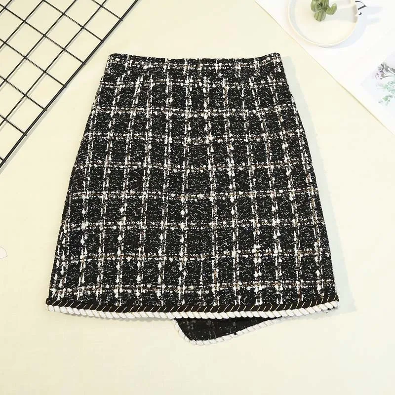 High Waist Slimming 2024 Buttons Skirts Double Breasted Wool Mini Skirt Tweed Skirts for Women