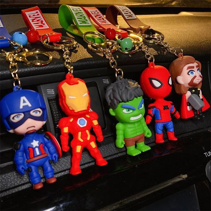 Hot Sale PVC 3D Lovely Cartoon Spider Man captain america avengers toy Hero Hulk Thor pendant marvel figure car key chain