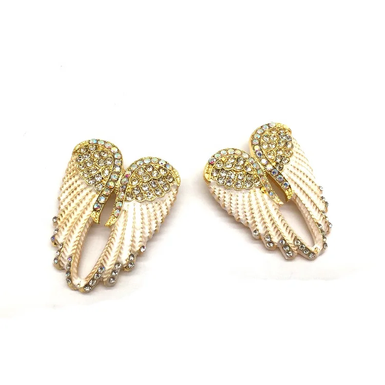 Custom rhinestone enamel scarf broaches buckle metal angel wings headwear brooch hijab pins