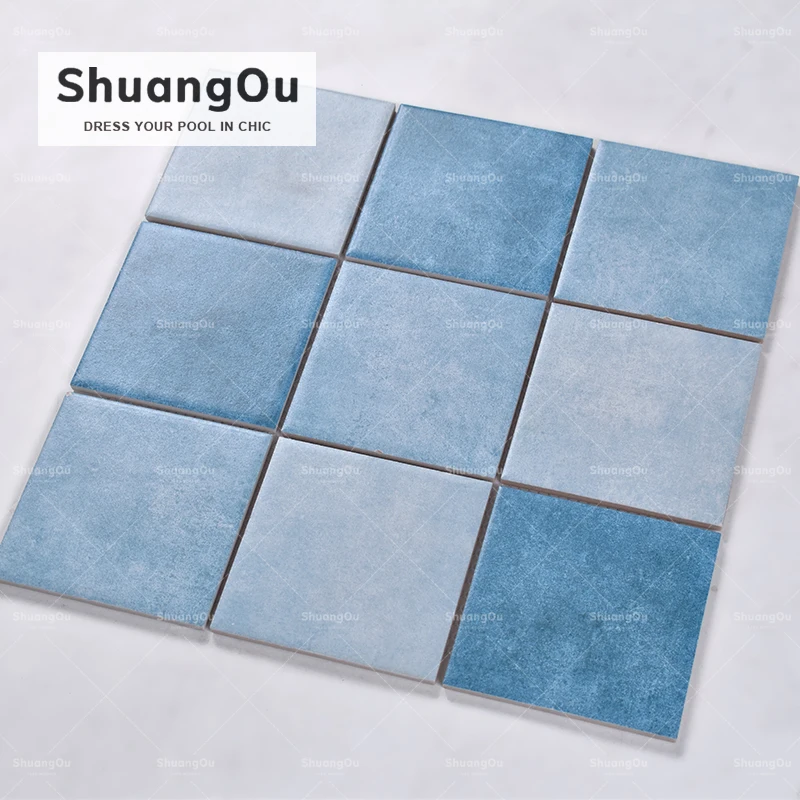 97X97mm Blue Mosaic Swimming Pool Tile Mesh Ceramic Bathroom Spa View Pool Mosaic Porcelain Tiles