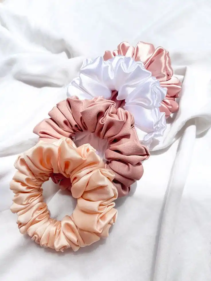 custom shiny metallic silk hair scrunchies ponytail holder satin scrunchies elastic band satin silk-like hair ties