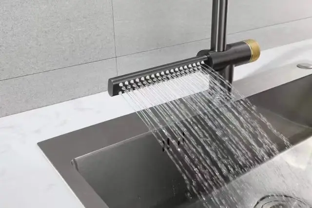 New design Waterfall Rain Kitchen Sink Faucet With Pull Down Sprayer  SUS 304 Single Hole Kitchen Sink Faucet